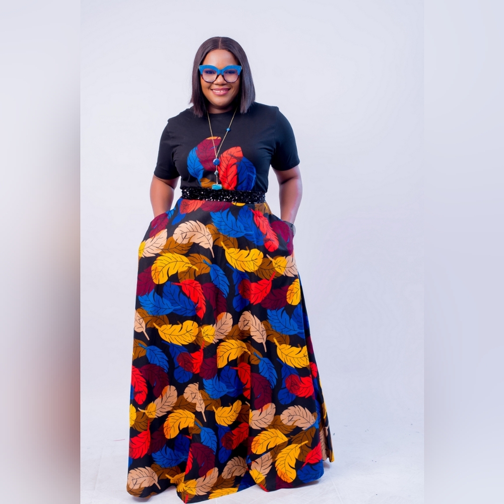 Empress Set|Black Sequin Tee + African Print Maxi Skirt|Multiple Pattern &Sizes - Picture 5 of 11